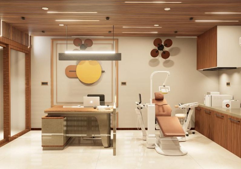 Treatment room with dental chair and doctor's desk
